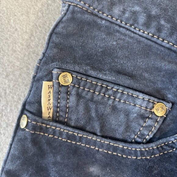 Vintage Wash & Wear W&W Dark Blue Suede Leather Pants Jeans Made Canada Mens 28 - Picture 4 of 16
